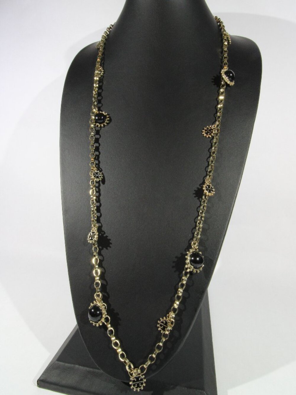 Tory Burch Gold-Tone and Black Enamel Necklace